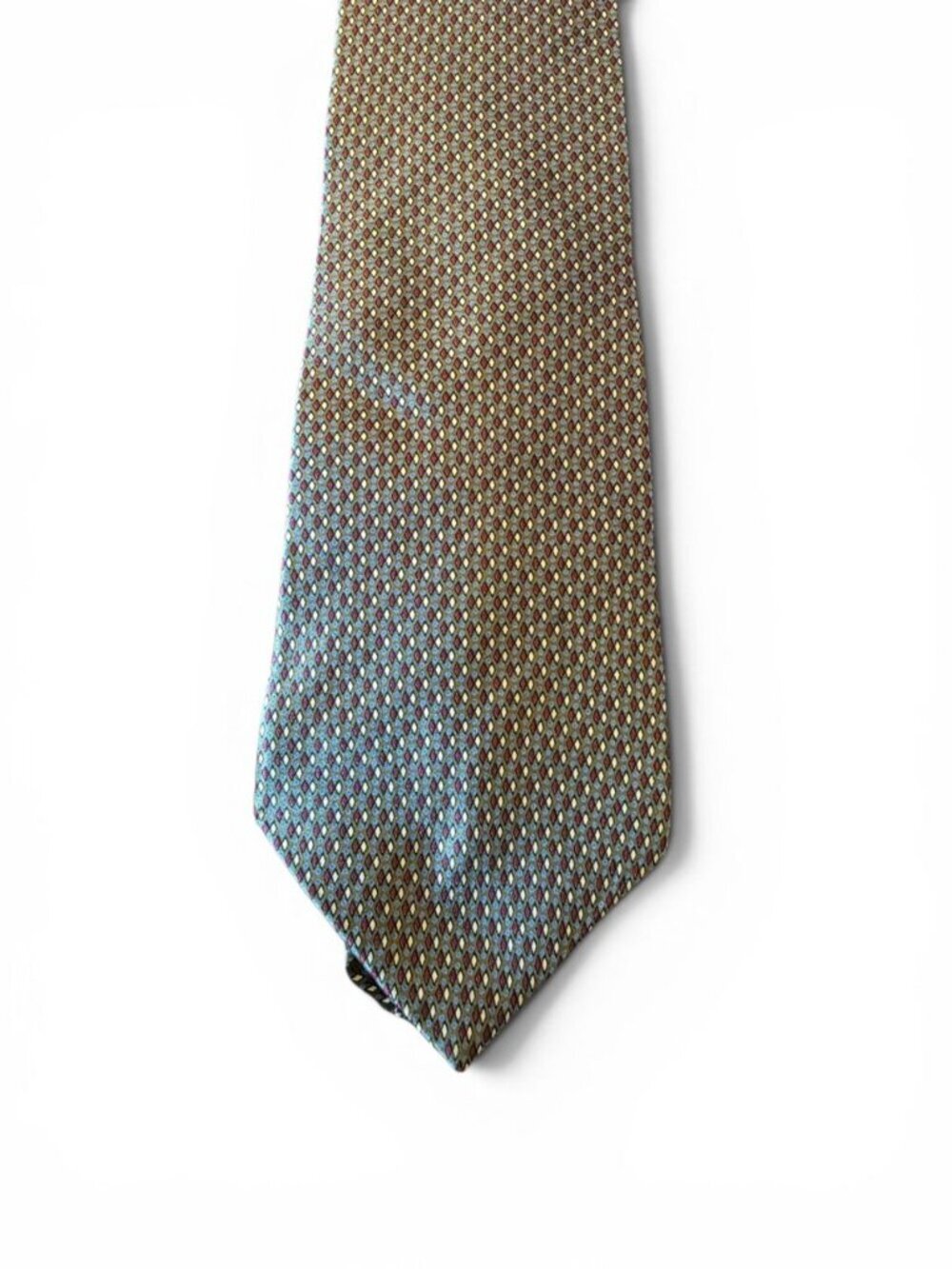 John Henry 100% Silk Geometric Necktie Brown Blue Burgundy Diamond USA 4" - Picture 3 of 11